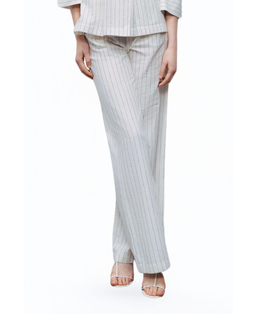 

Женские полосатые брюки с высокой талией из льняной смеси NOCTURNE, Open white