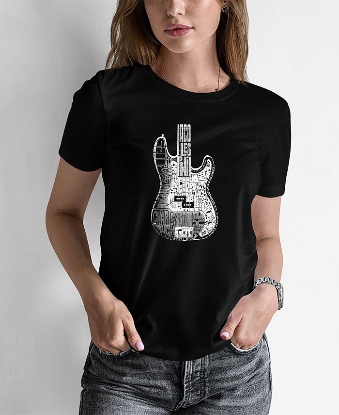 

Женская футболка с изображением бас-гитары Word Art LA Pop Art, черный
