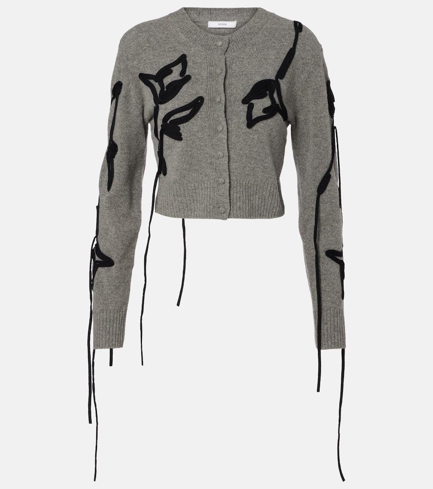 

Вышитый укороченный шерстяной кардиган Erdem, Grey Melange