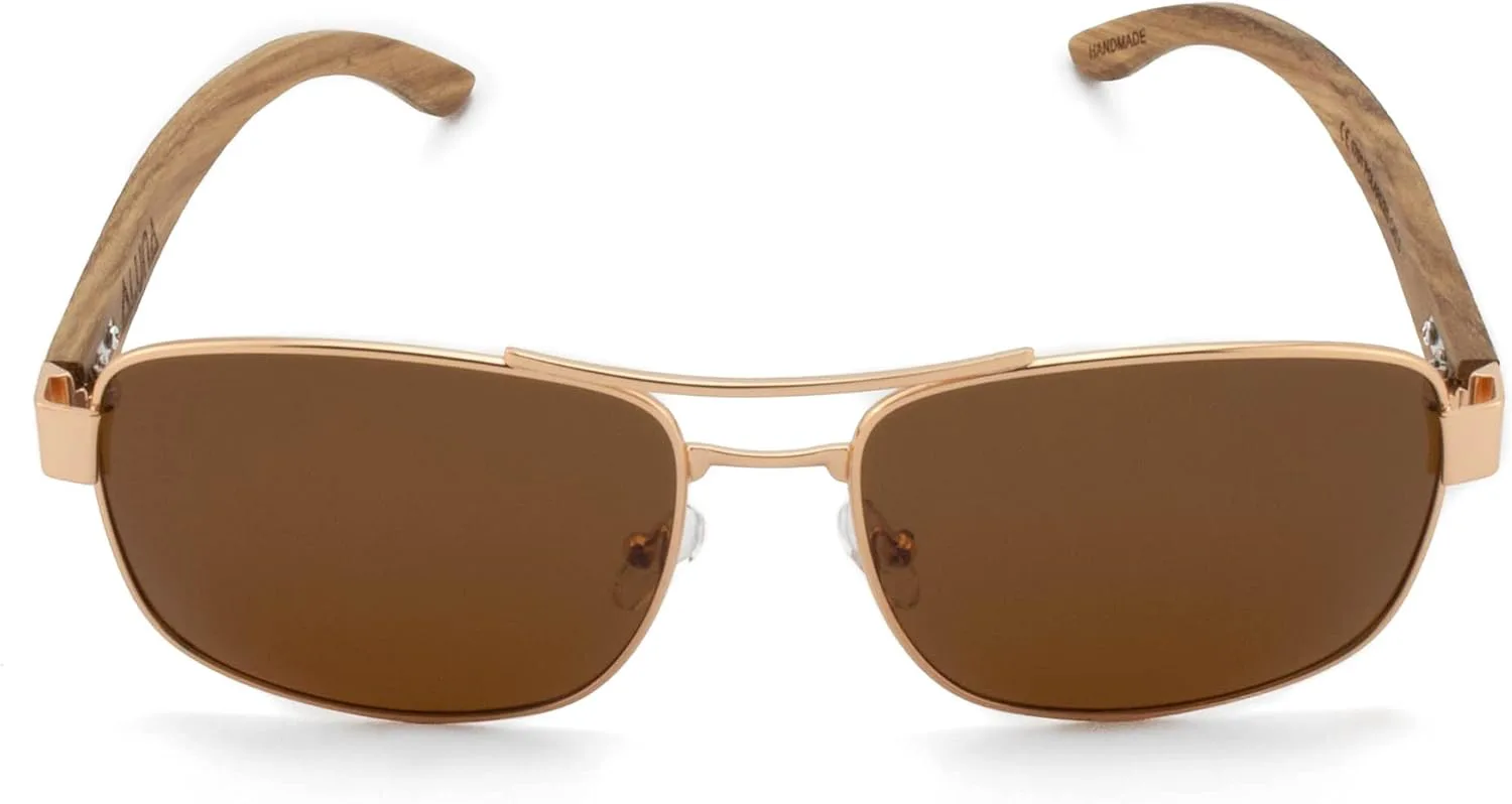 

Aluna — гибридные солнцезащитные очки из металла и дерева для мужчин и женщин, поляризованные солнцезащитные очки HD, очки в металлической оправе, Rose Gold