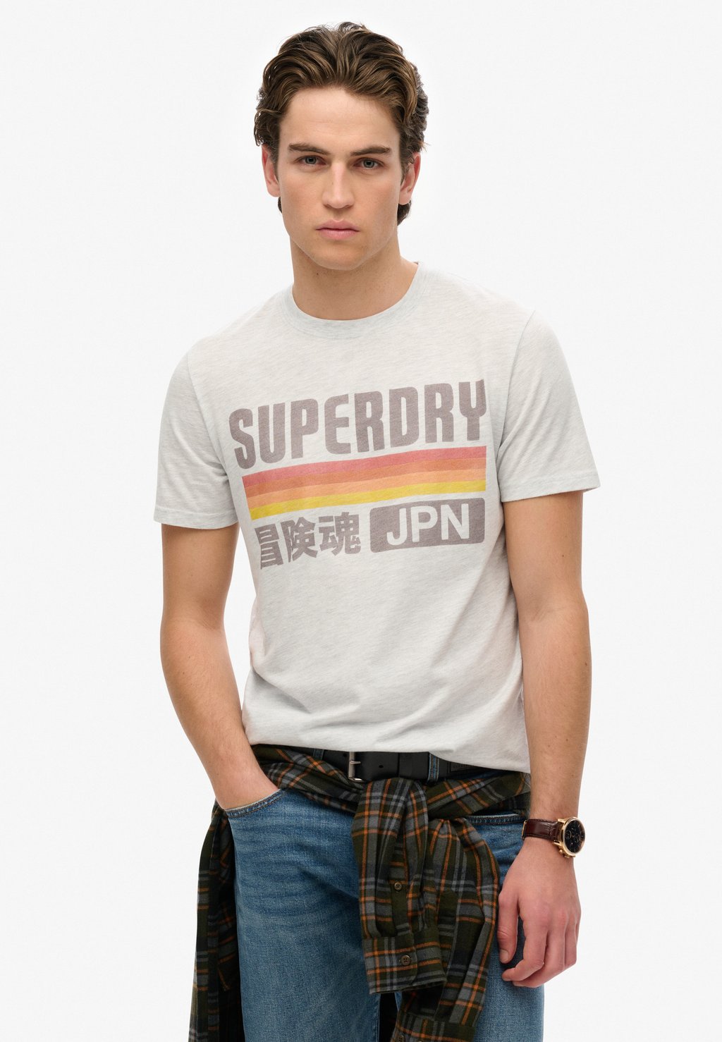 

Футболка с принтом JAPAN STRIPE Superdry, светло-серый