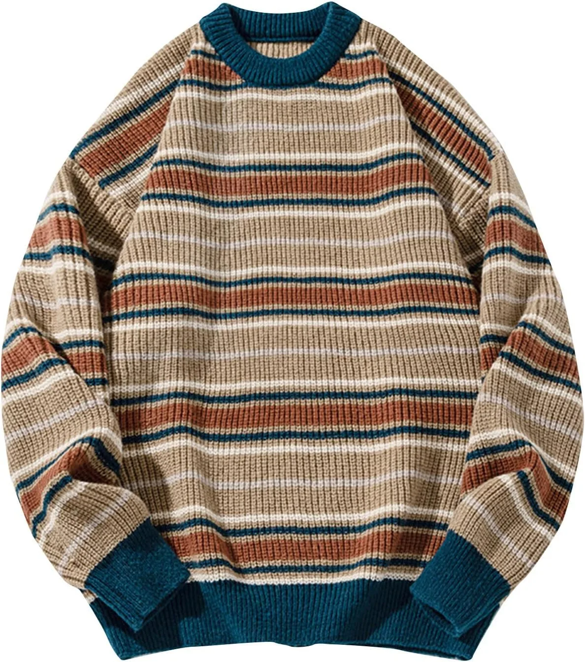 

Винтажный свитер для мужчин с полосками, рифленой вязкой и оверсайз QUNPIU