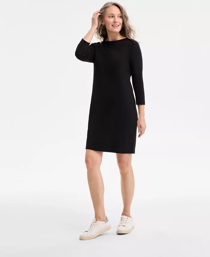 

Женское платье из хлопка с рукавом 3/4 и лодочным вырезом Style & Co, черный