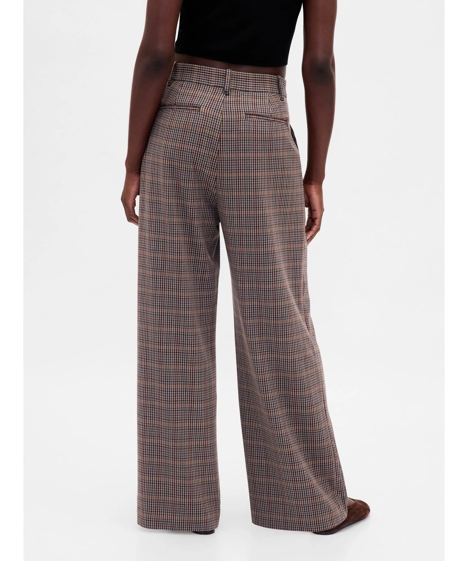 (W)365 Брюки с высокой посадкой из ворсистой саржи со складками GAP, TONAL_BROWN_PLAID — фото 4