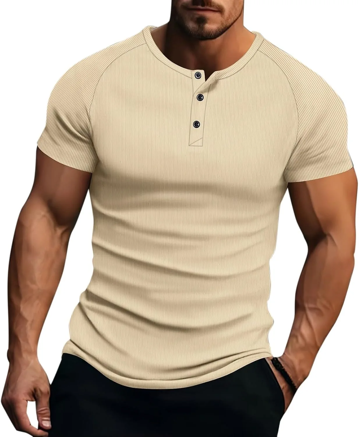 

Мужская футболка henley slim fit с коротким рукавом, хлопок, влагоотводящая