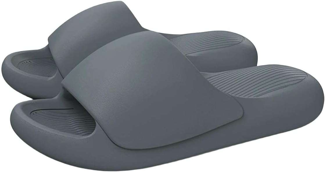 

Домашние тапочки UEBHERV для мужчин с мягкой подошвой, удобные шлепанцы-подушки, легкие, с открытым носком, не обувь, для дома и улицы, быстросохнущие, для ванной, темно-серый