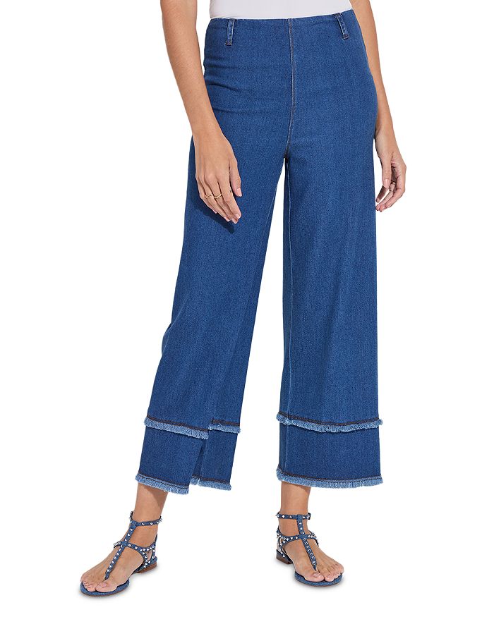 

Джинсы с бахромой High Rise Wide Leg в среднем оттенке Lyssé Plus, синий