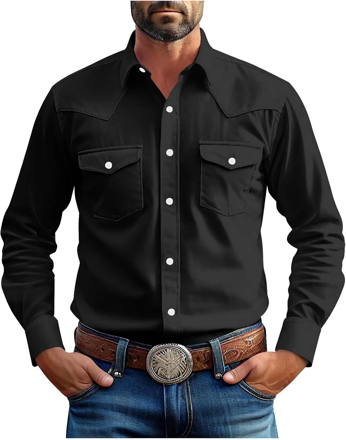 

Мужская ковбойская рубашка с коротким рукавом и перламутровыми пуговицами OSFVNOXV