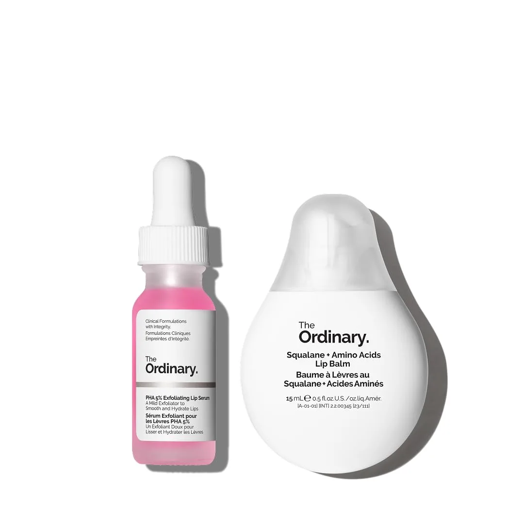 Набор для ухода за губами The Ordinary Lip Care Duo - Skin Care Bundle Set - Отшелушивающая сыворотка для губ с 5% PHA + бальзам для губ со скваланом и аминокислотами