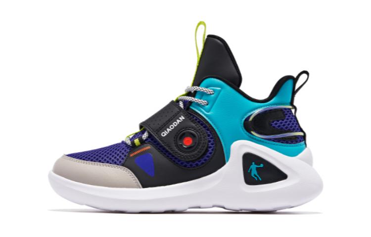 

QIAODAN Амортизирующие нескользящие и износостойкие легкие баскетбольные кроссовки Mid-Top Purple Blue Green для подростков