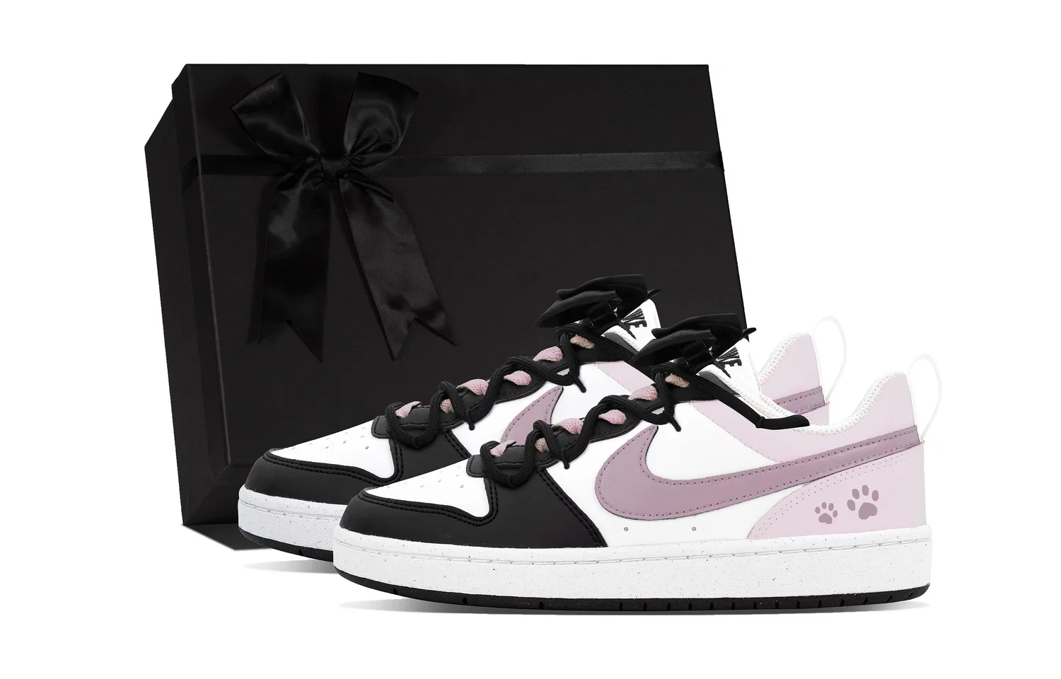 Кроссовки для скейтбординга детские Court Borough Biu Sweetheart Cat Paw Leather Low top Black Pink Teenagers Nike, Black Pink (Box)