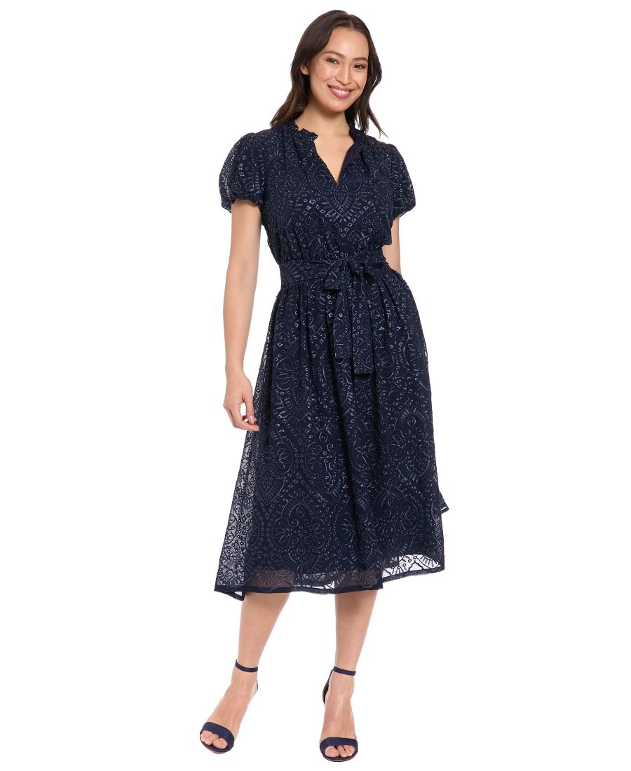 

Платье с короткими рукавами и вырезом на шее для невысоких девушек London Times, Navy