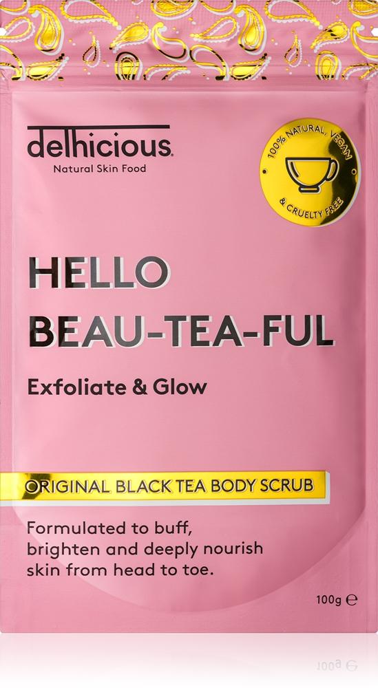 

Hello beau-tea-ful оригинальный разглаживающий скраб для тела с черным чаем Delhicious, 100 гр