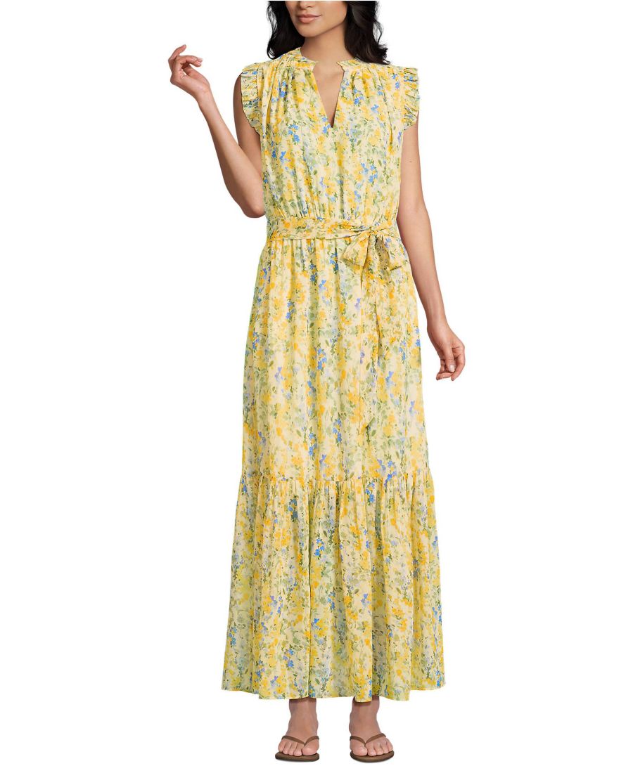 

Женское длинное шифоновое платье с оборками Lands' End, Golden candle light floral