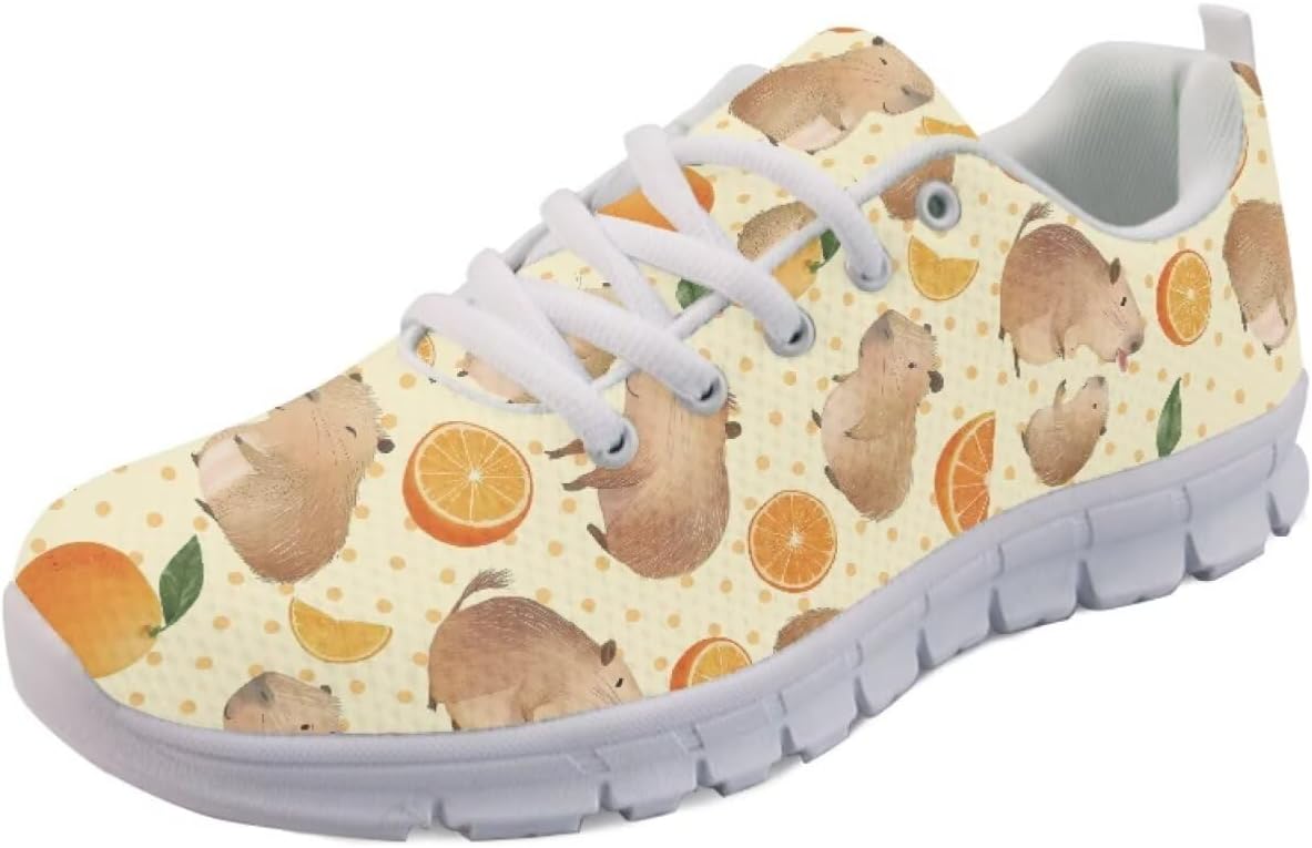 

Кроссовки Forchrinse для женщин и мужчин, дышащие, с сеткой, на шнуровке, для прогулок, бега и тенниса, Capybara Oranges