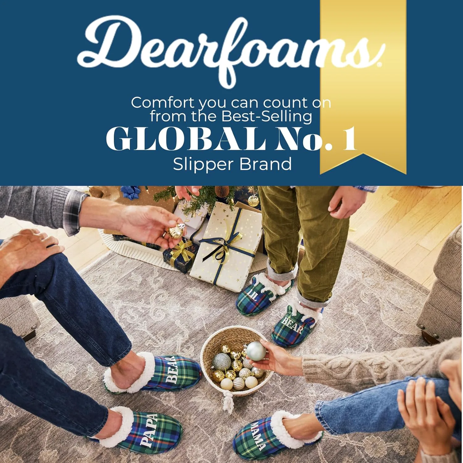 Тапочки Dearfoams для мужчин Подарок папе Забавные на День отца Папа-медведь, зеленый — фото 4