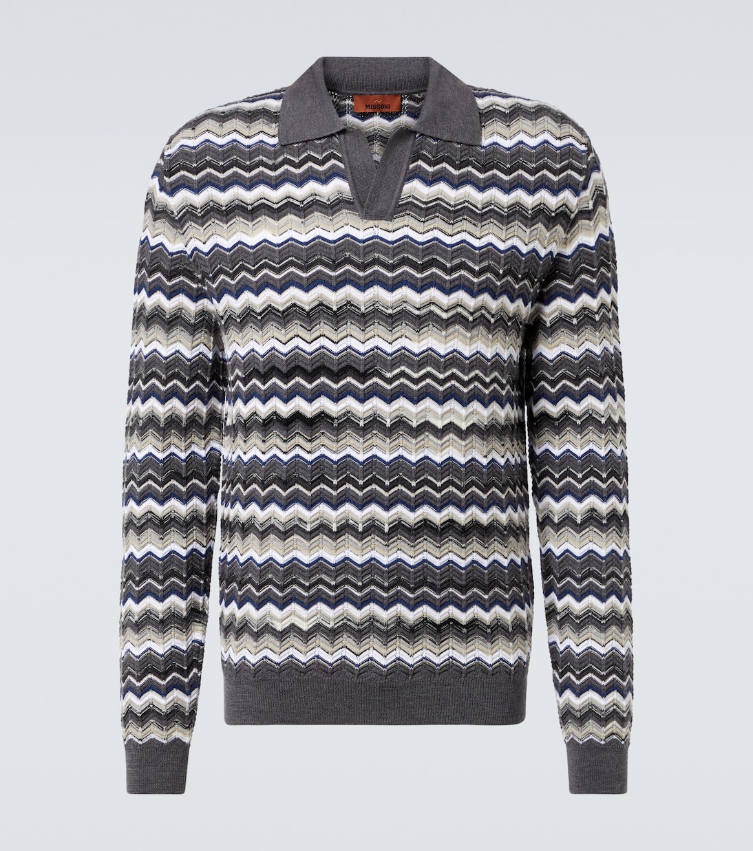 

Зигзагообразный шерстяной и хлопковый поло-свитер Missoni, Grey and beige tones