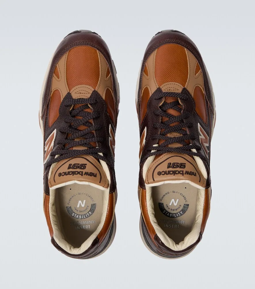Кожаные кроссовки Made In UK 991v1 New Balance, коричневый — фото 4