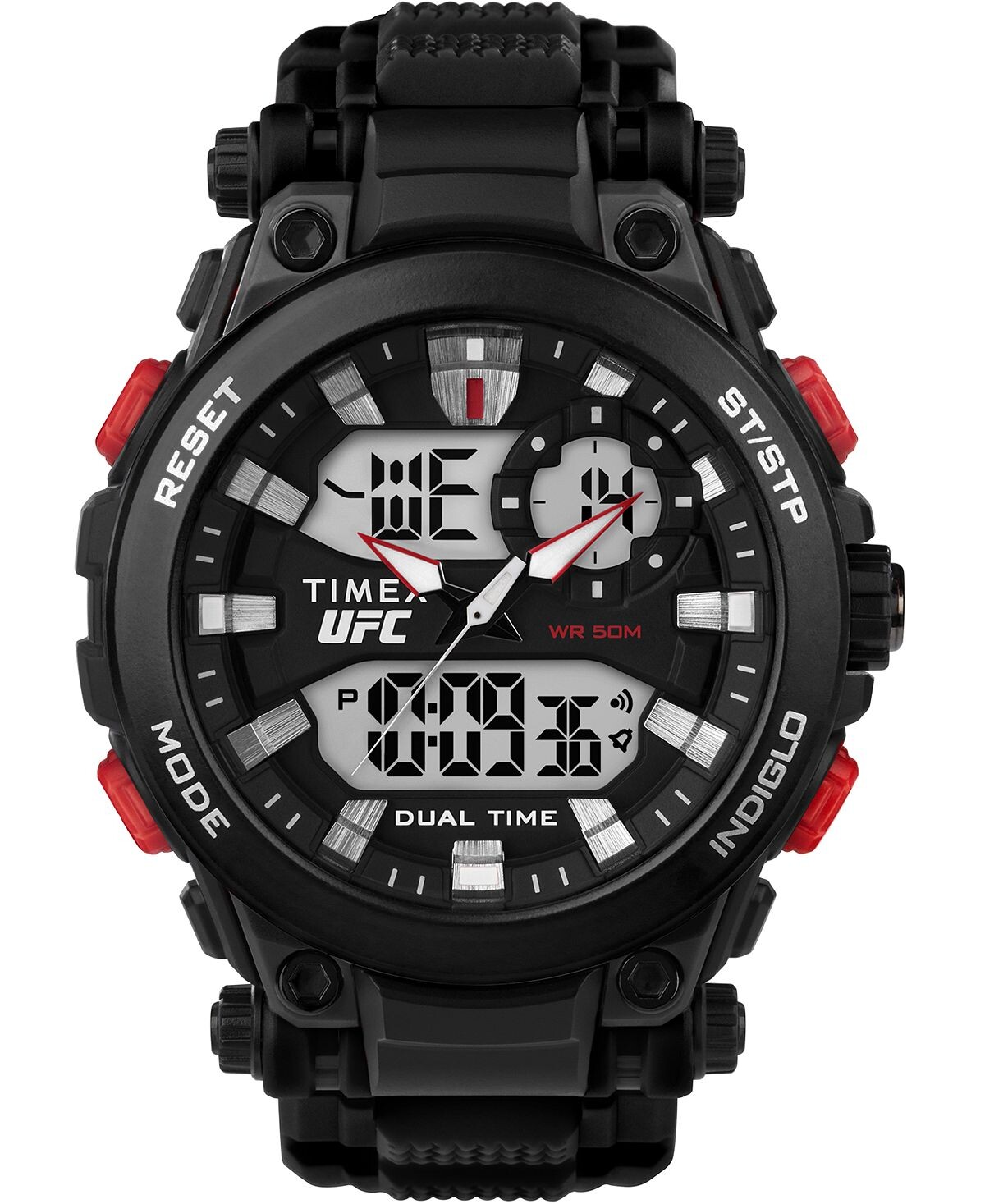 

Мужские кварцевые часы UFC с ударной смолой, черные, 50 мм Timex