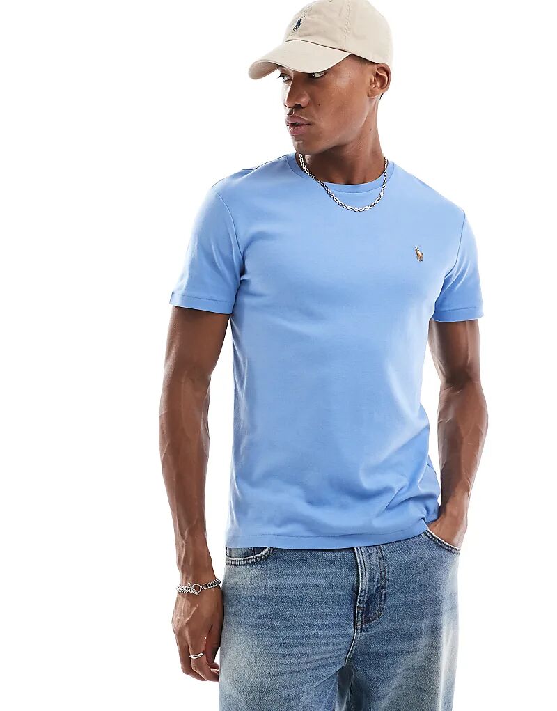 

Футболка из хлопка пима с логотипом в синем мелановом цвете Polo Ralph Lauren