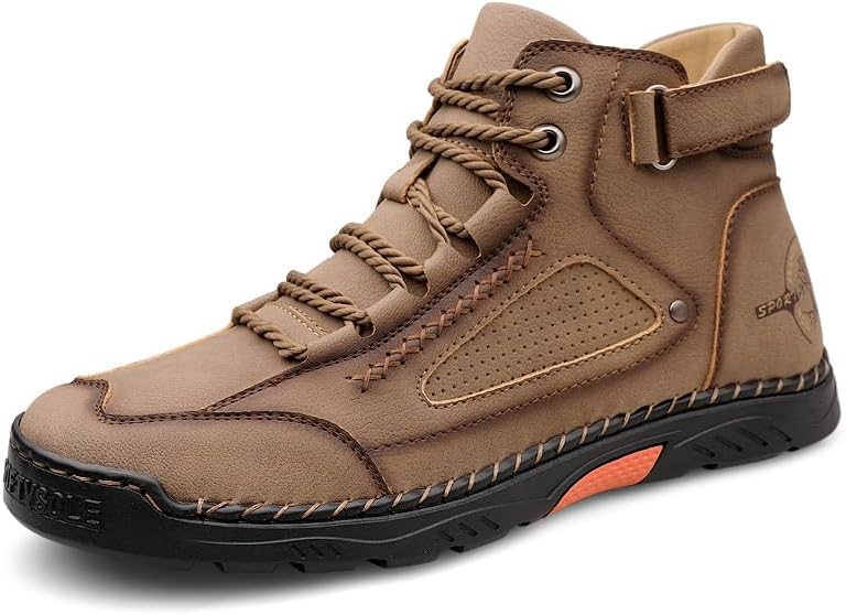 

Мужские высокие повседневные кеды, кожаные ботильоны ручной работы с контрастной строчкой, доступны в белом, синем, коричневом цветах, удобная обувь для ходьбы Generic