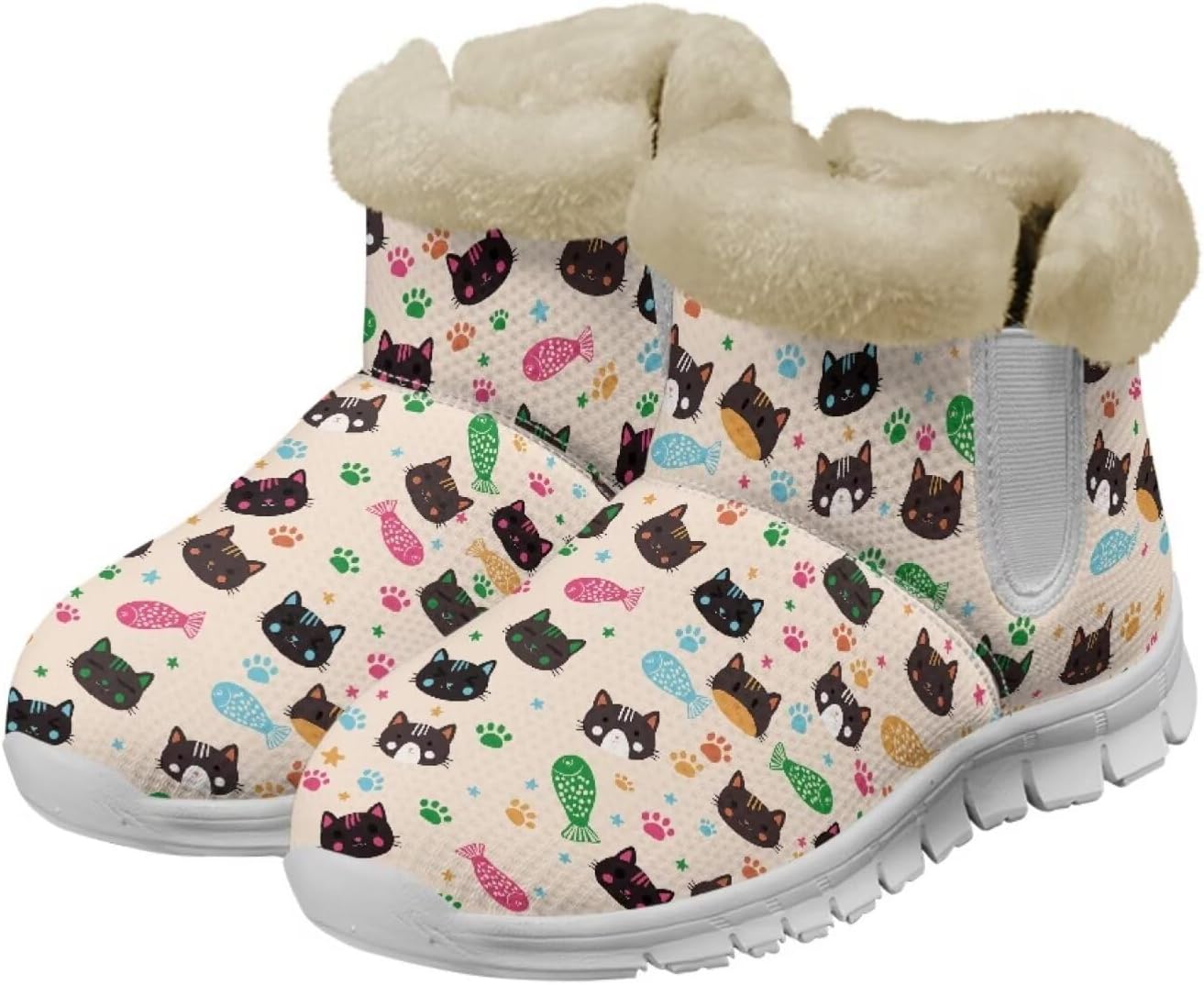 

Унисекс зимние снежные ботинки JoyLamoria, эластичные ботильоны до щиколотки, уличные, легко надеваются, удобные пушистые ботинки, Cat Fish Footprint