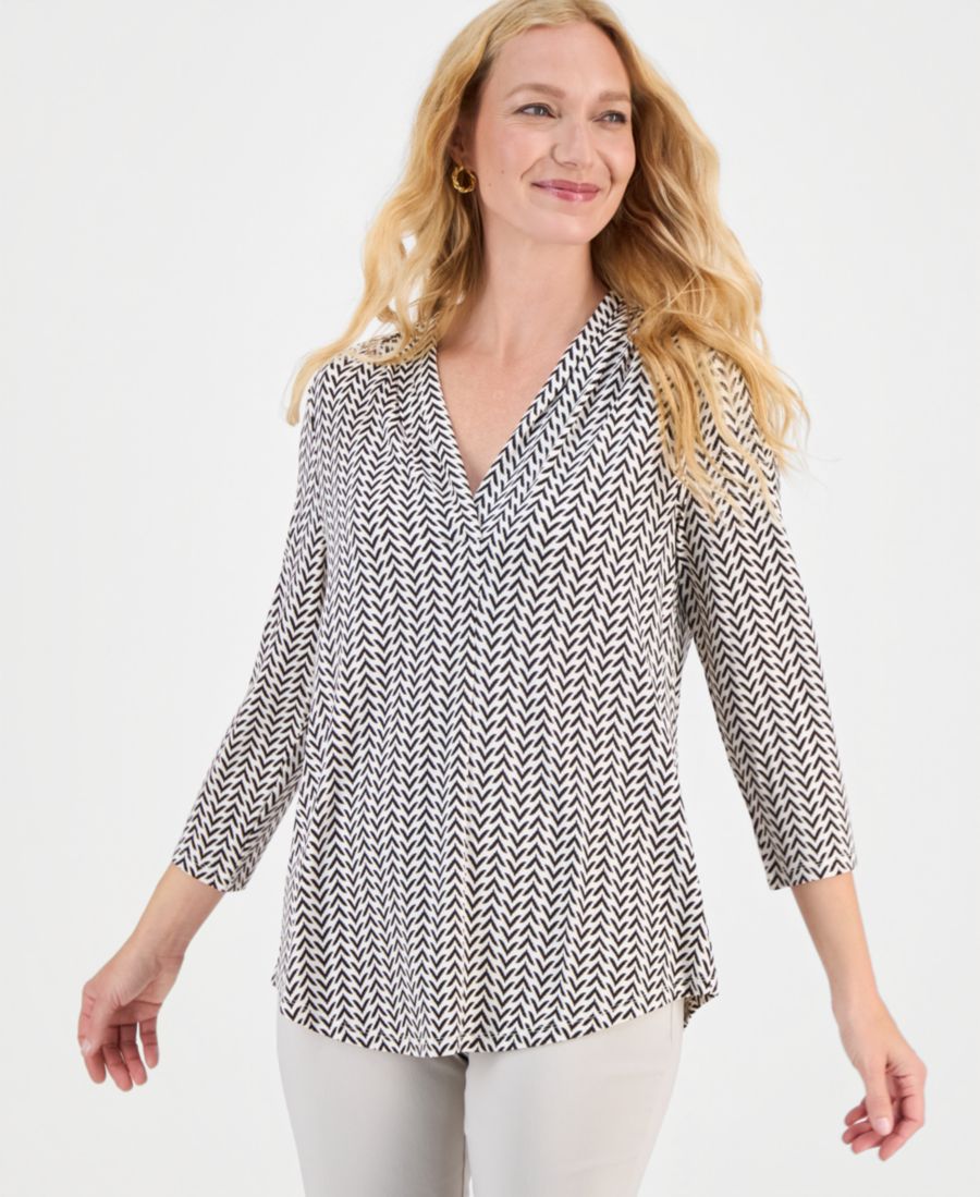 

Женская трикотажная блузка с принтом, рукавами 3/4 и V-образным вырезом JM Collection, Neo Natural Combo