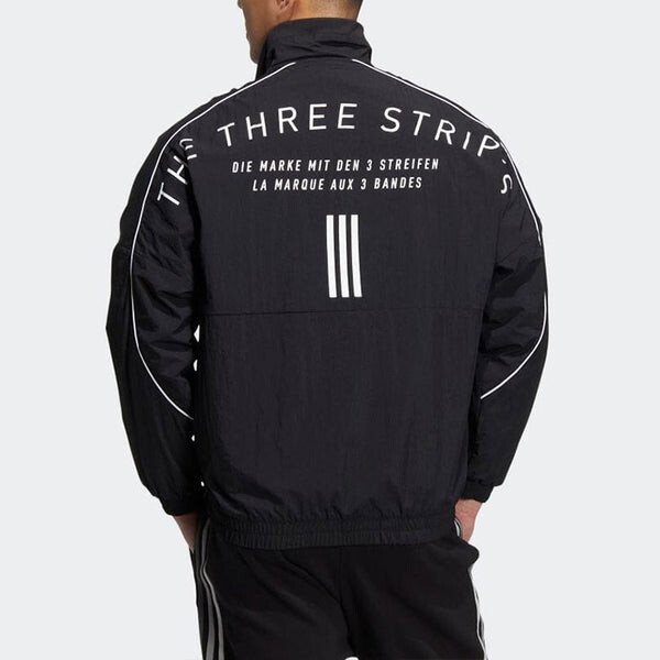 Куртка adidas Solid Color Minimalistic Alphabet Printing Casual Sports Stand Collar Woven Unisex Black Jacket, черный — фото 3