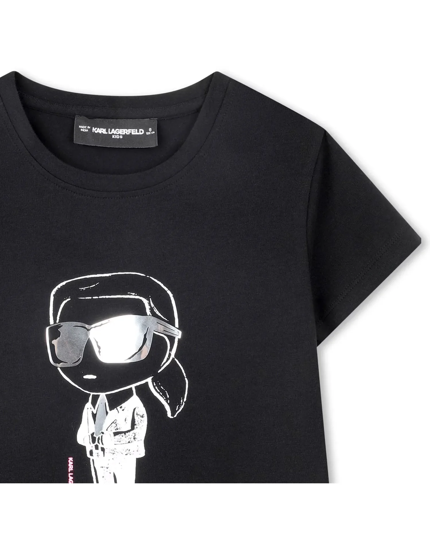 Футболка для девочки с коротким рукавом с рисунком спереди из хлопка Karl Lagerfeld Kids, черный — фото 2