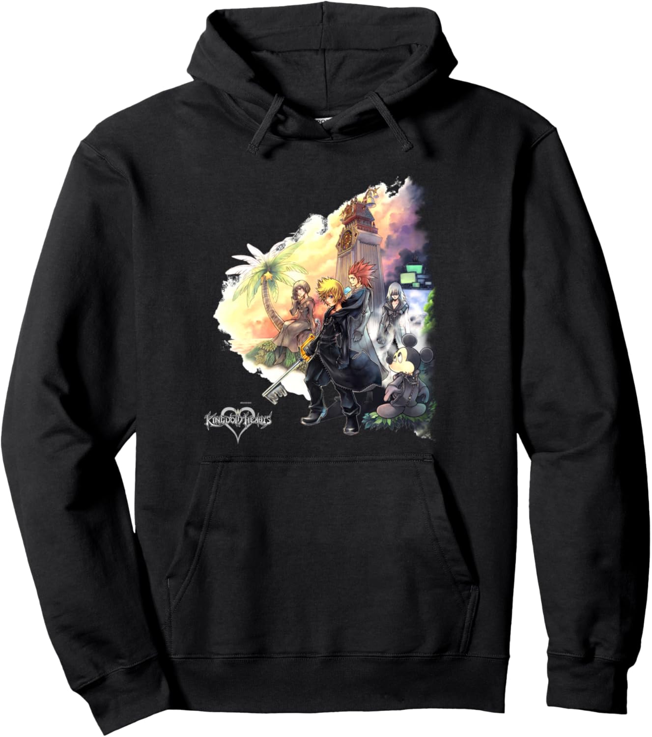 

Худи с изображением персонажей Disney Kingdom Hearts и часовой башни, черная
