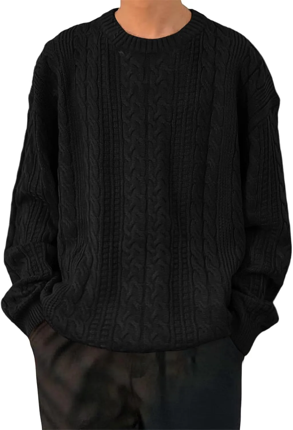 

Мужской свитер Crewneck свободного кроя с узором Cable Knitted