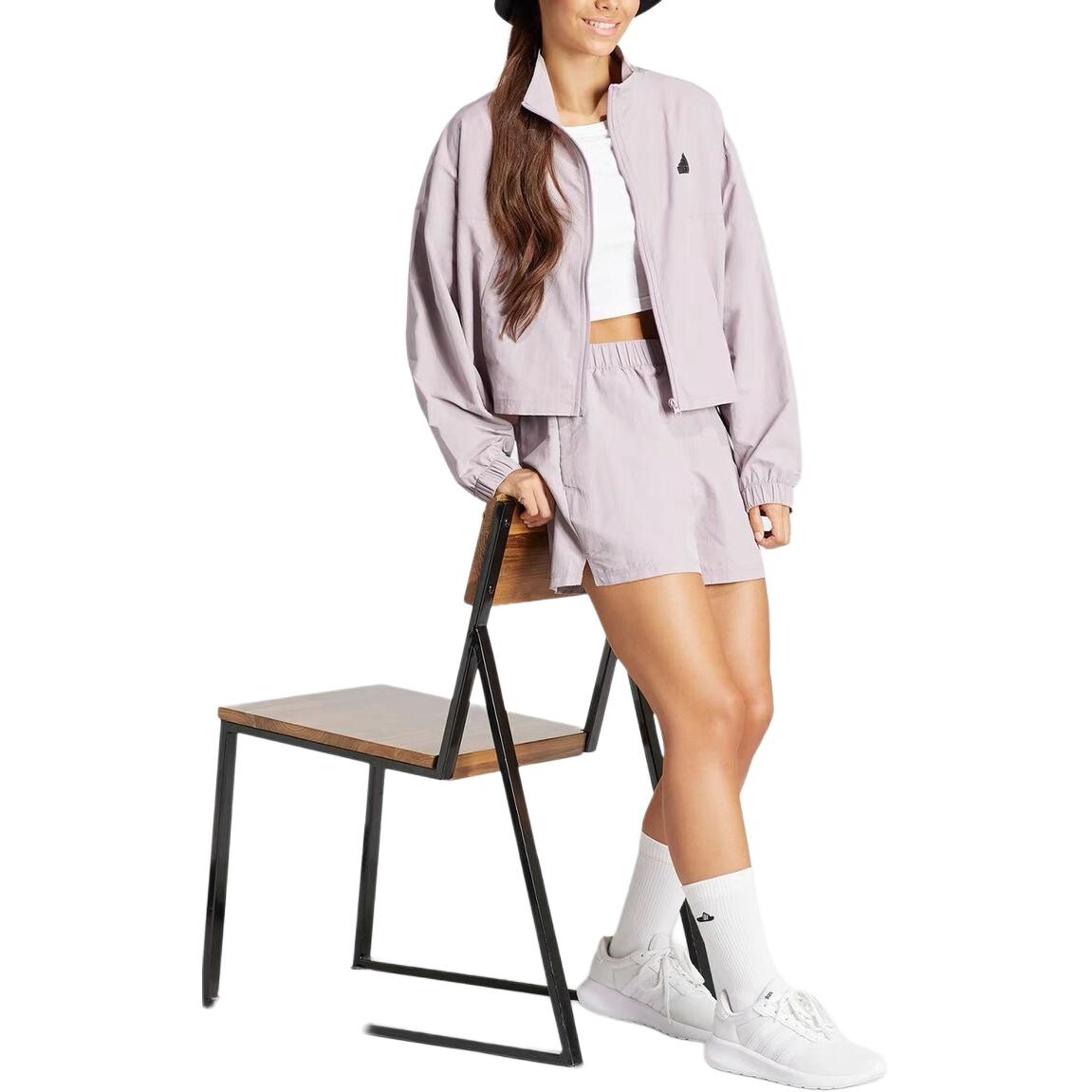 Повседневный женский костюм фиолетовый топ + фиолетовые шорты Adidas — фото 4