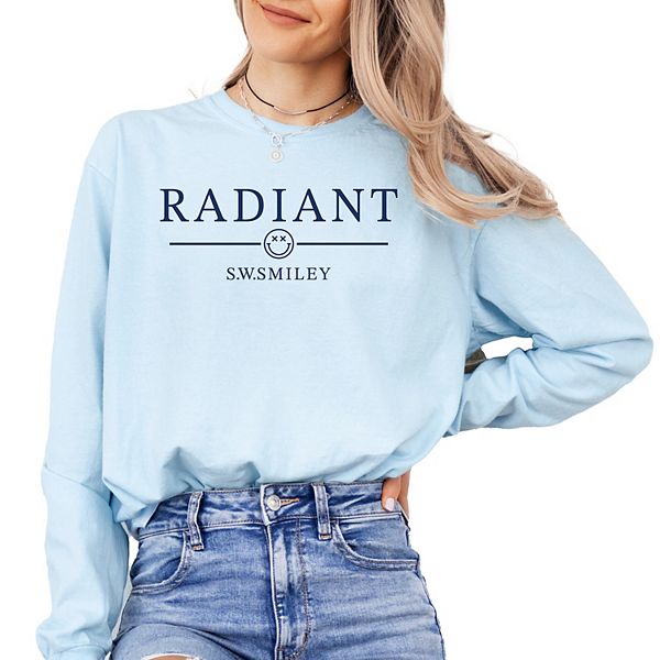 

SWSmiley radiant smiley outline - женская футболка с длинным рукавом и принтом, окрашенная в стиле garment dyed Simply Sage Market, Chambray, Зеленый, SWSmiley radiant smiley outline - женская футболка с длинным рукавом и принтом, окрашенная в стиле garme