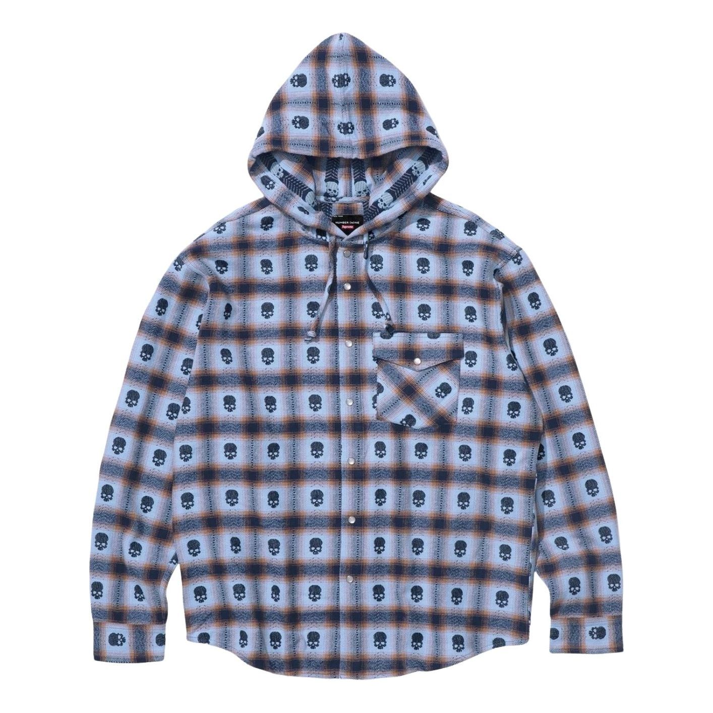 Рубашка с капюшоном Supreme FW25 x Number (N)ine, фланелевая, синяя