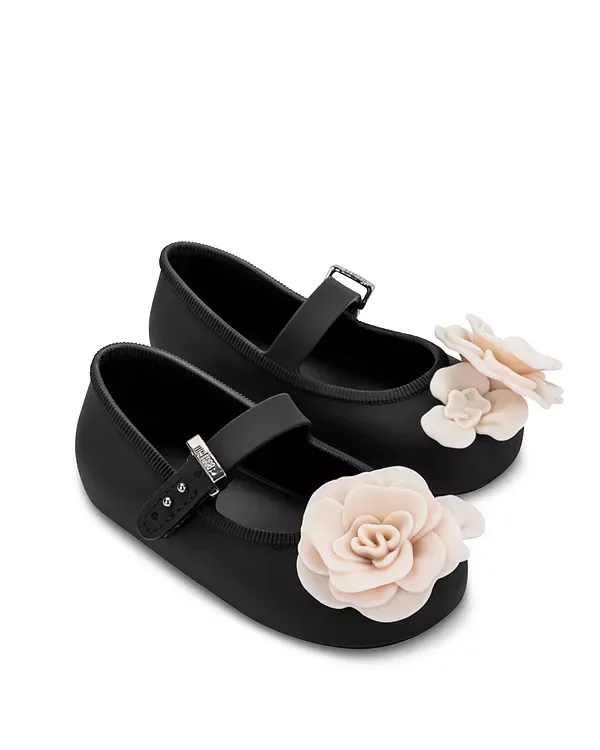Мягкие балетки с лепестками - для малышей Mini Melissa, Black/Beige
