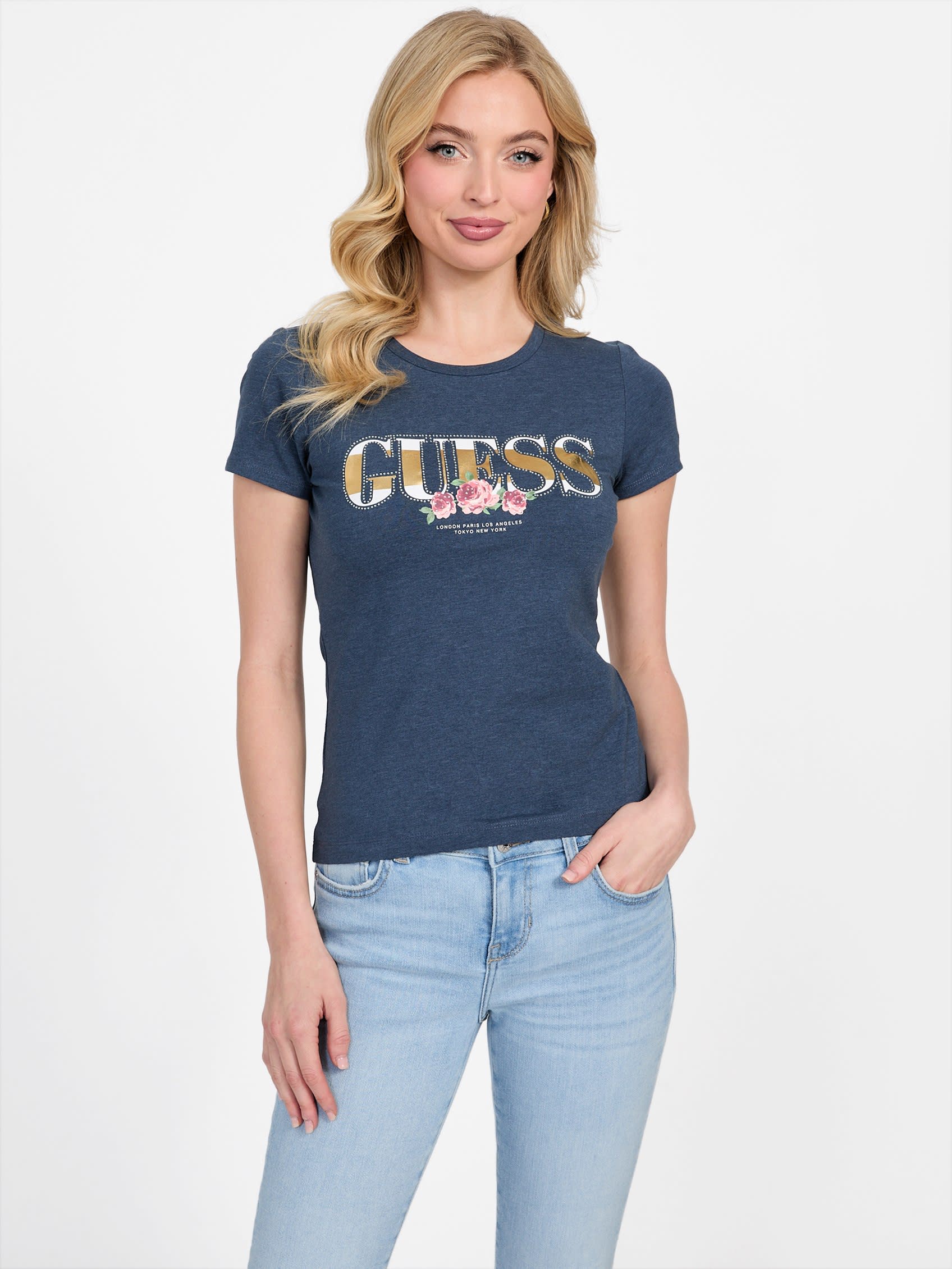 

Футболка с логотипом Carri Heather Guess Factory, синий/индиго