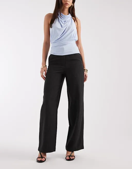 

Темно-серые меланжевые широкие брюки с завышенной талией Vero Moda