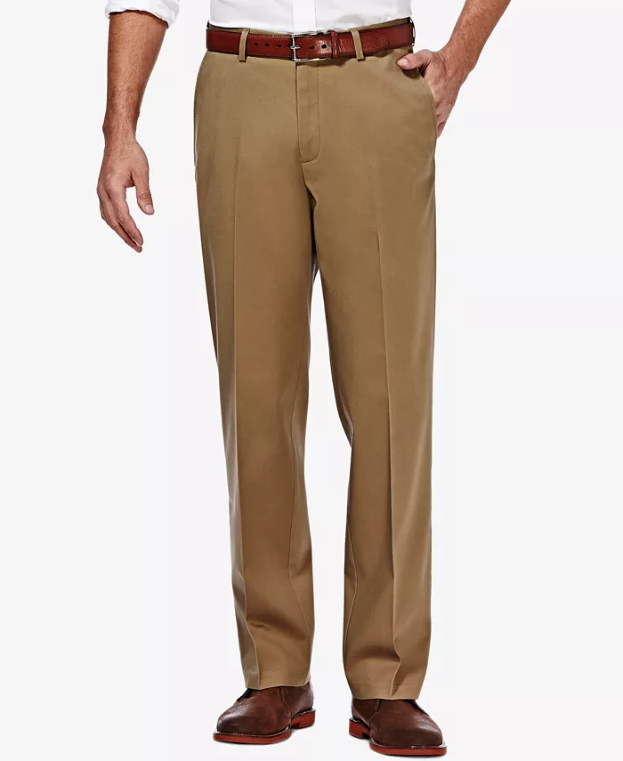 

Мужские брюки Premium No Iron Khaki Classic Fit с плоской передней частью и скрытой регулируемой талией Haggar, коричневый/бежевый