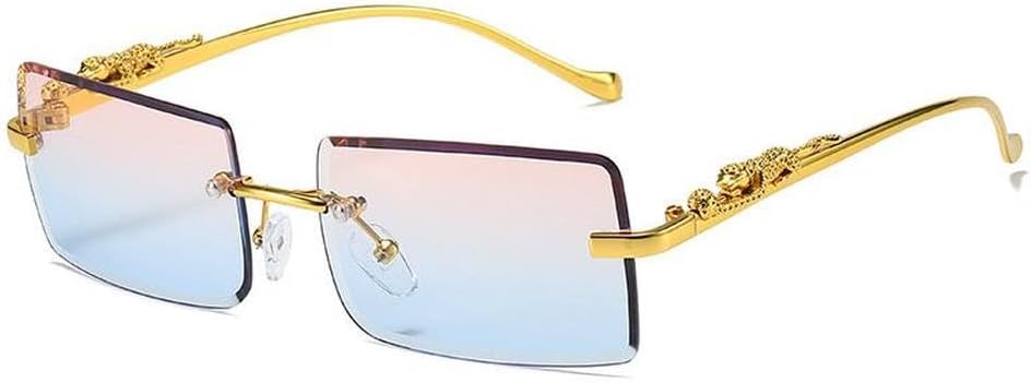 

Солнцезащитные очки без оправы прямоугольной формы для мужчин и женщин, модные солнцезащитные очки без оправы для женщин, леопардовый принт, защита от ультрафиолета UV400, SUN1281 Generic, Pinkblue