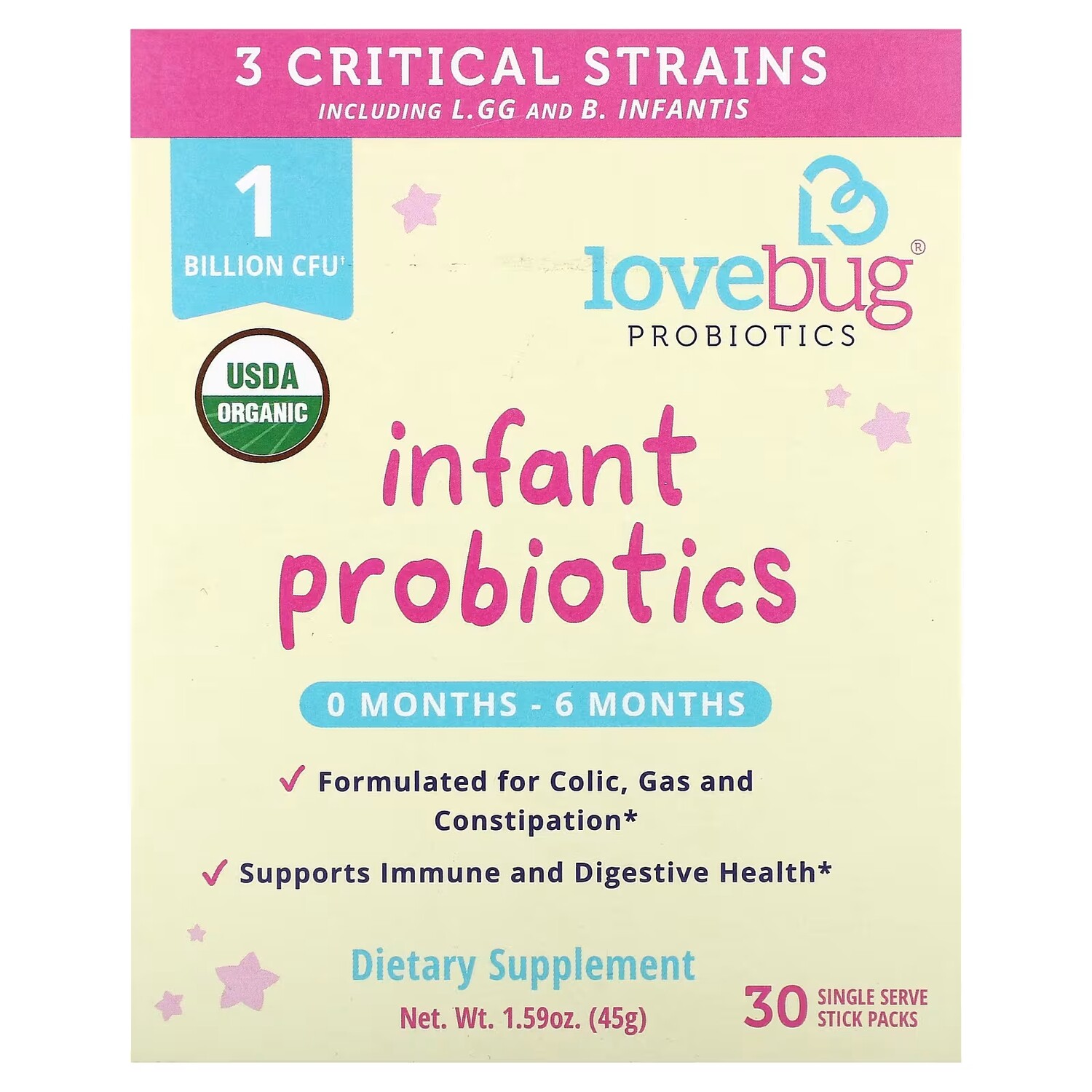 

Пробиотики LoveBug Probiotics для младенцев 0–6 месяцев, 30 порционных пакетиков