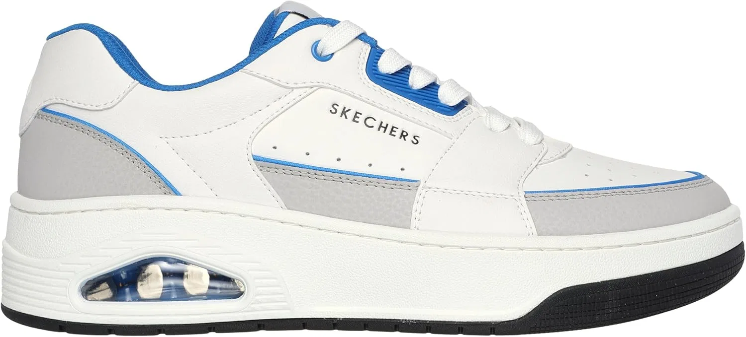 Мужские кроссовки Skechers UNO Court Trainers, White And Grey Leather Duraleather Blue M — фото 2