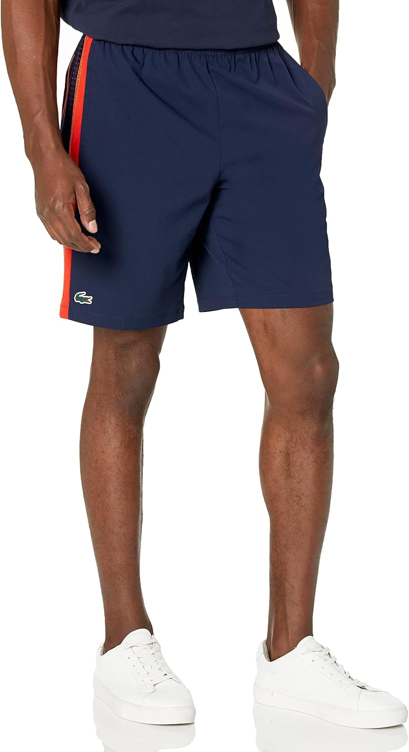 

Lacoste мужские спортивные шорты для тенниса из переработанного полиэстера, Navy Blue/Corrida Red/Flashy Orange