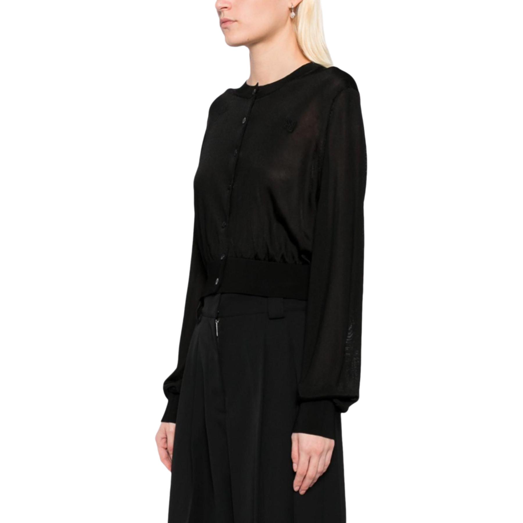 Кардиган укороченный вязаный с нашивкой T By Logo Alexander Wang, черный — фото 3