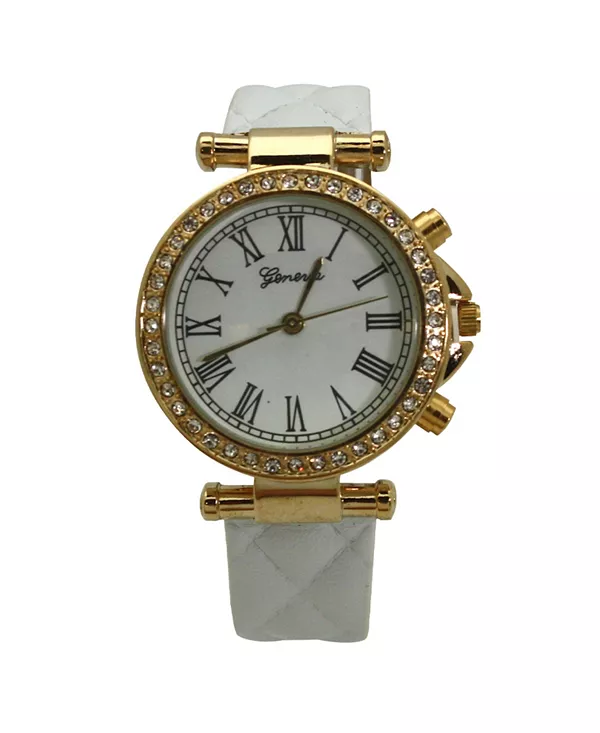 

Часы с белым стеганым кожаным ремешком и золотыми деталями Olivia Pratt, white