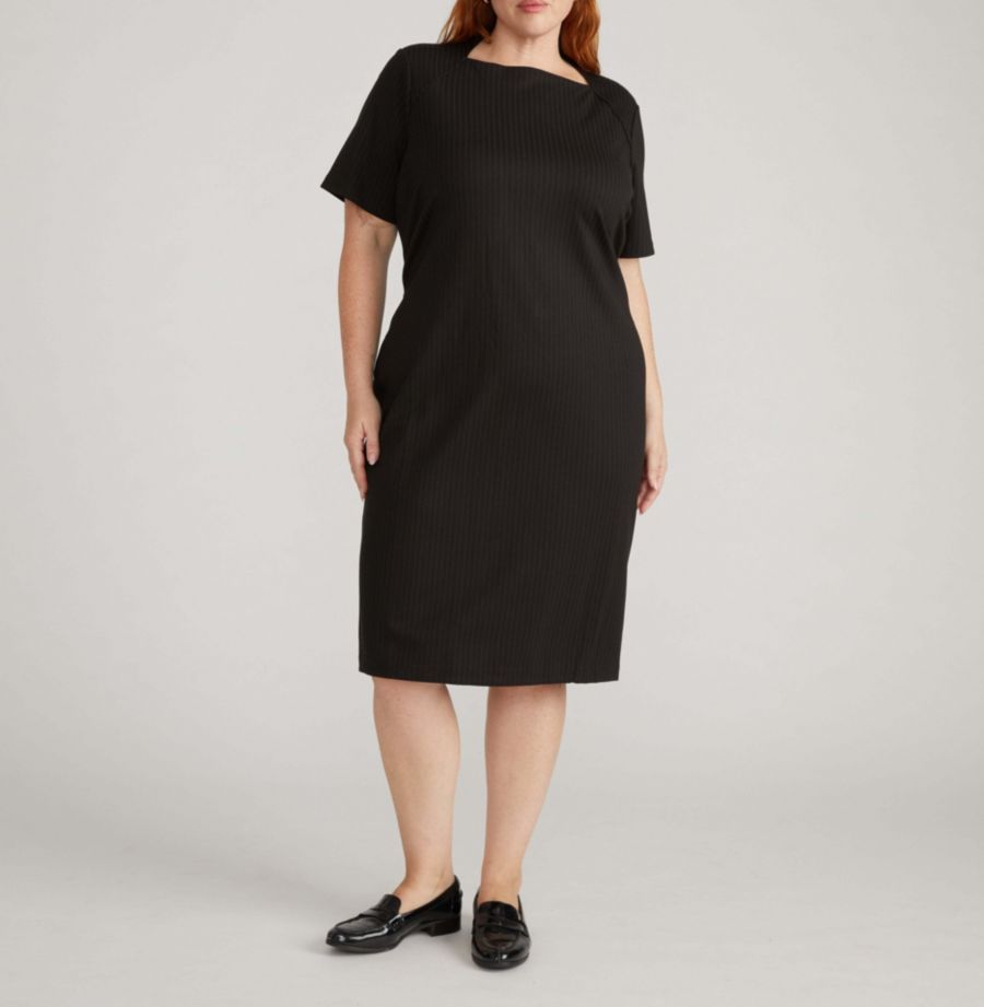 

Платье из ткани понте с воротником-конвертом больших размеров Universal Standard, Slate pinstripe