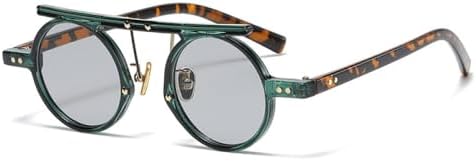 

2026 Ретро маленькие круглые женские солнцезащитные очки, модные панк-очки с двойной перемычкой, градиентные мужские двухцветные солнцезащитные очки UV400 MTZJH, Leoprad Blue