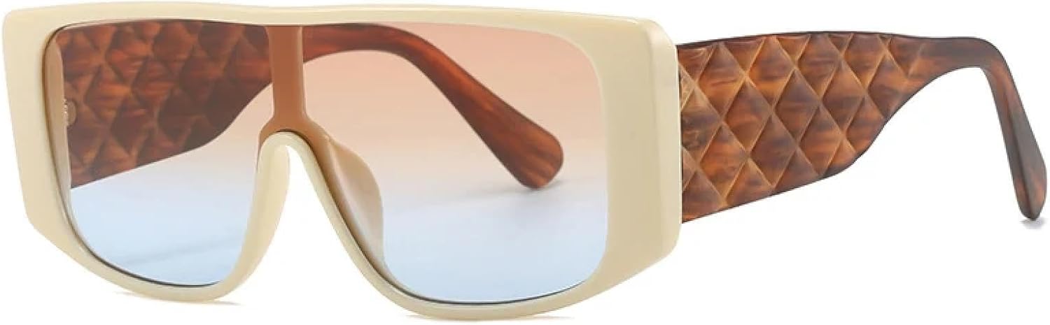 

Роскошные цельные солнцезащитные очки для женщин и мужчин, модные в винтажном панк-стиле, с крупной оправой и решетчатым дизайном, увеличенного размера TYUVIVO, Beige Tea Blue