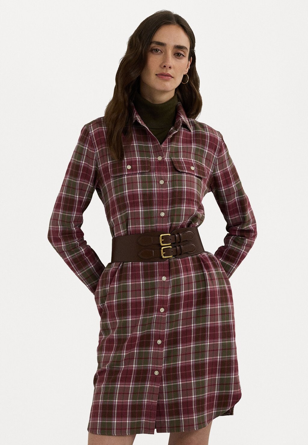 

Платье-рубашка CHECKED PLAID BELTED COTTON SHIRTDRESS Lauren Ralph Lauren, Бордо