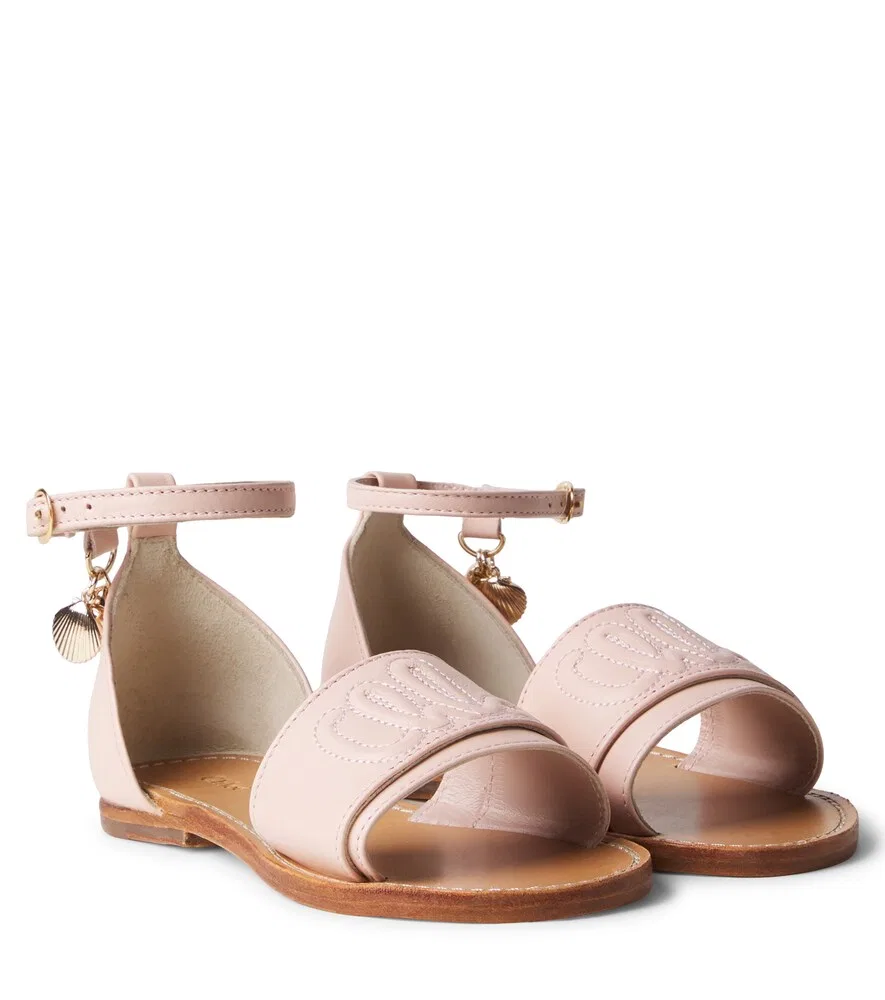 Кожаные сандалии с логотипом Chloé Kids, розовый