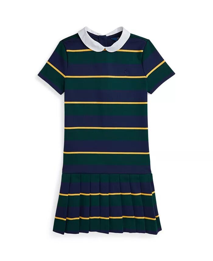 

Полосатое плиссированное платье из понте для больших девочек Polo Ralph Lauren, зеленый